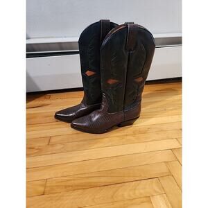HuntClub Trennis Brown Green Genunine Leather Western Cowboy BOOTS~Women Sz 6.5